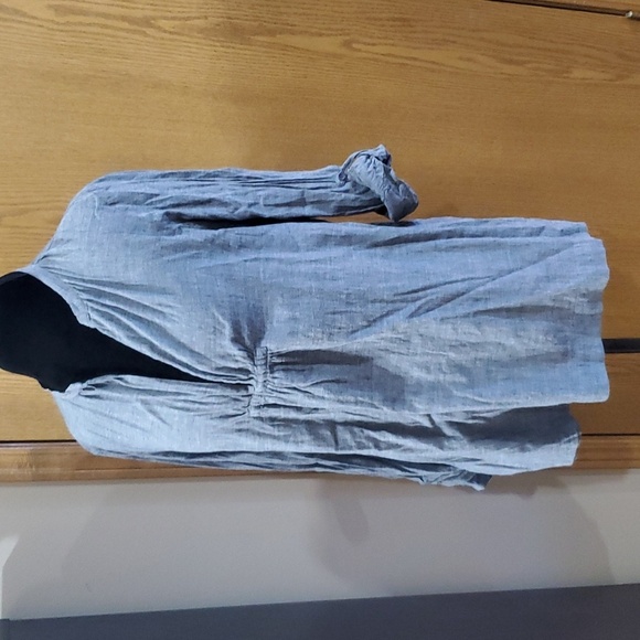 Eileen fisher denim blue cotton linen blend convertible sleeves tunic top - Picture 1 of 5
